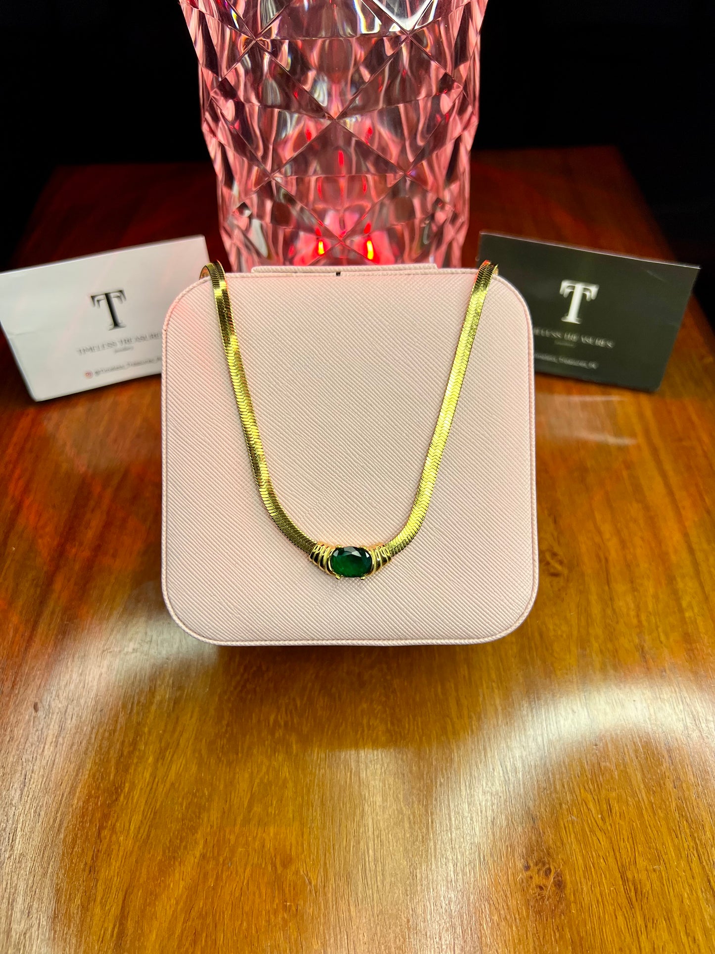 Premium Quality Stainless Steel 18k Green Stone Luxury Necklace