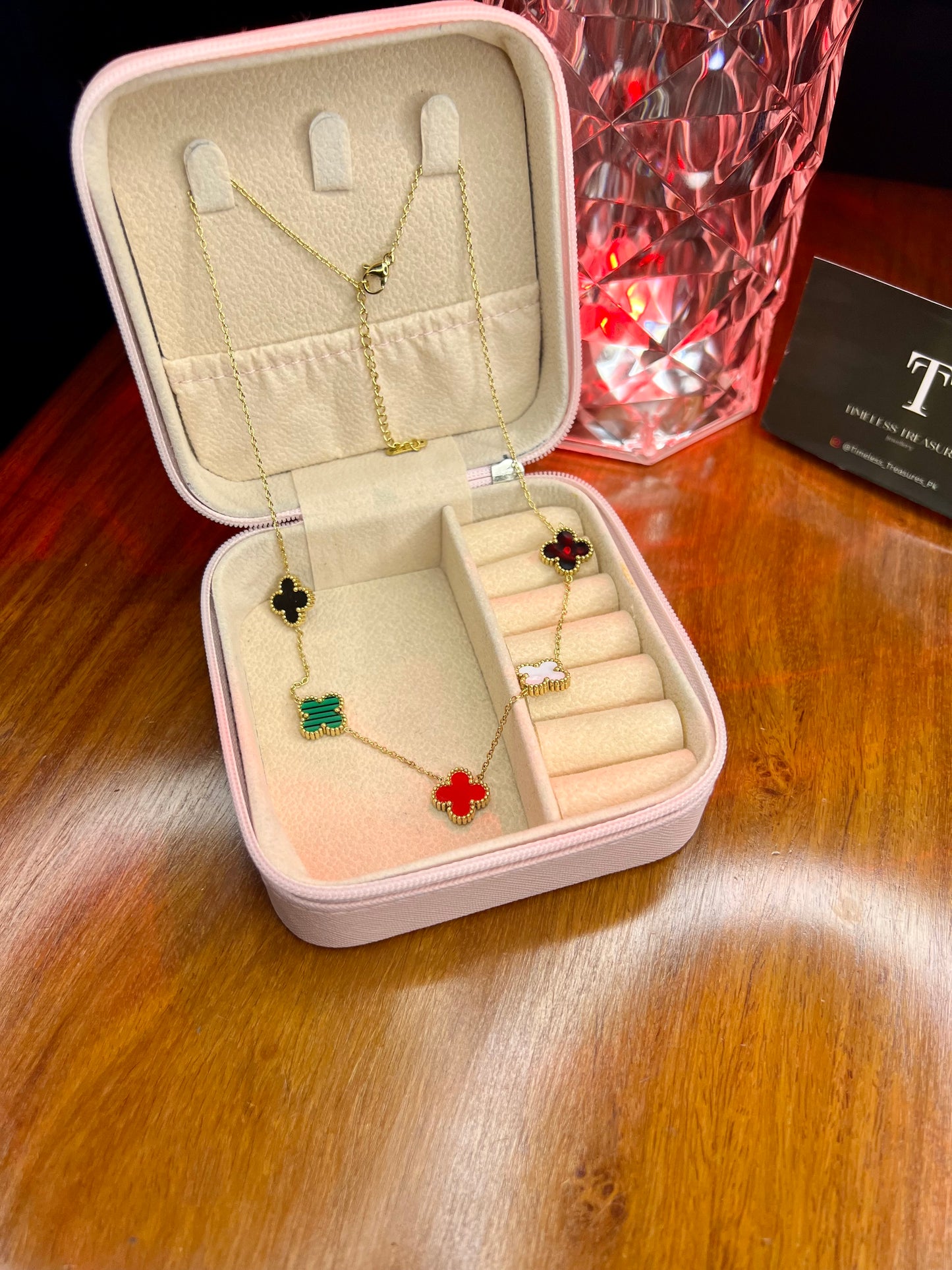 Premium Quality Stainless Steel 18k Multi Colour 5 Motifs Necklace