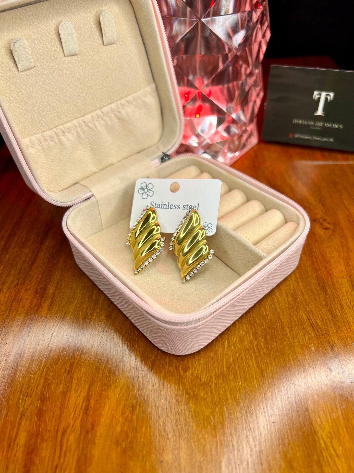 Premium Quality Stainless Steel 18k Gold Wings Zircon Earrings