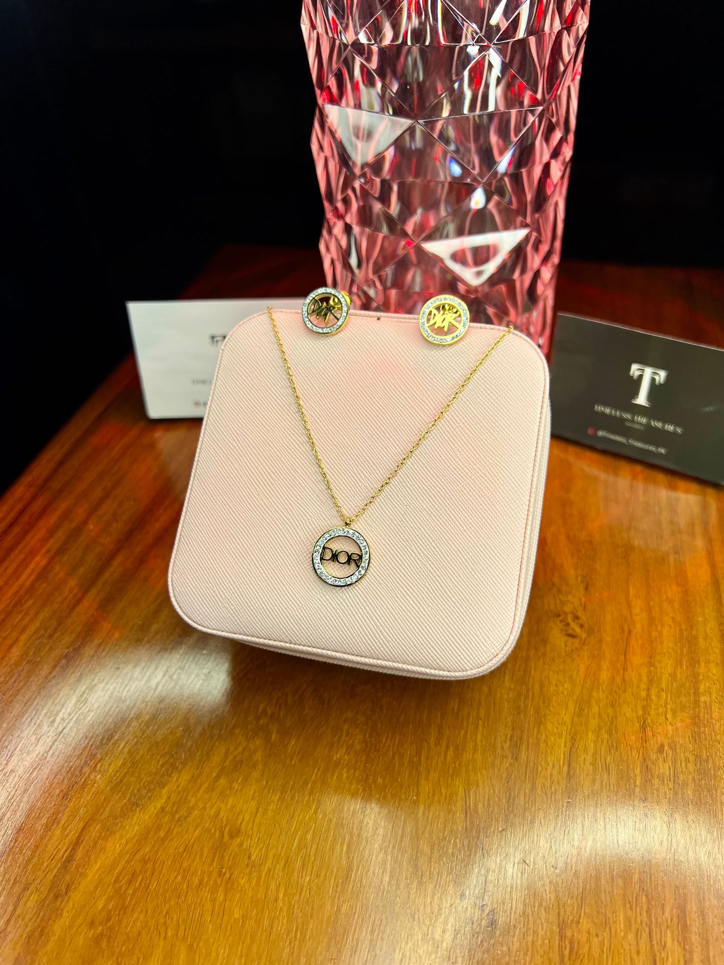 Premium Quality Stainless Steel 18k Dior Necklace Earring Set