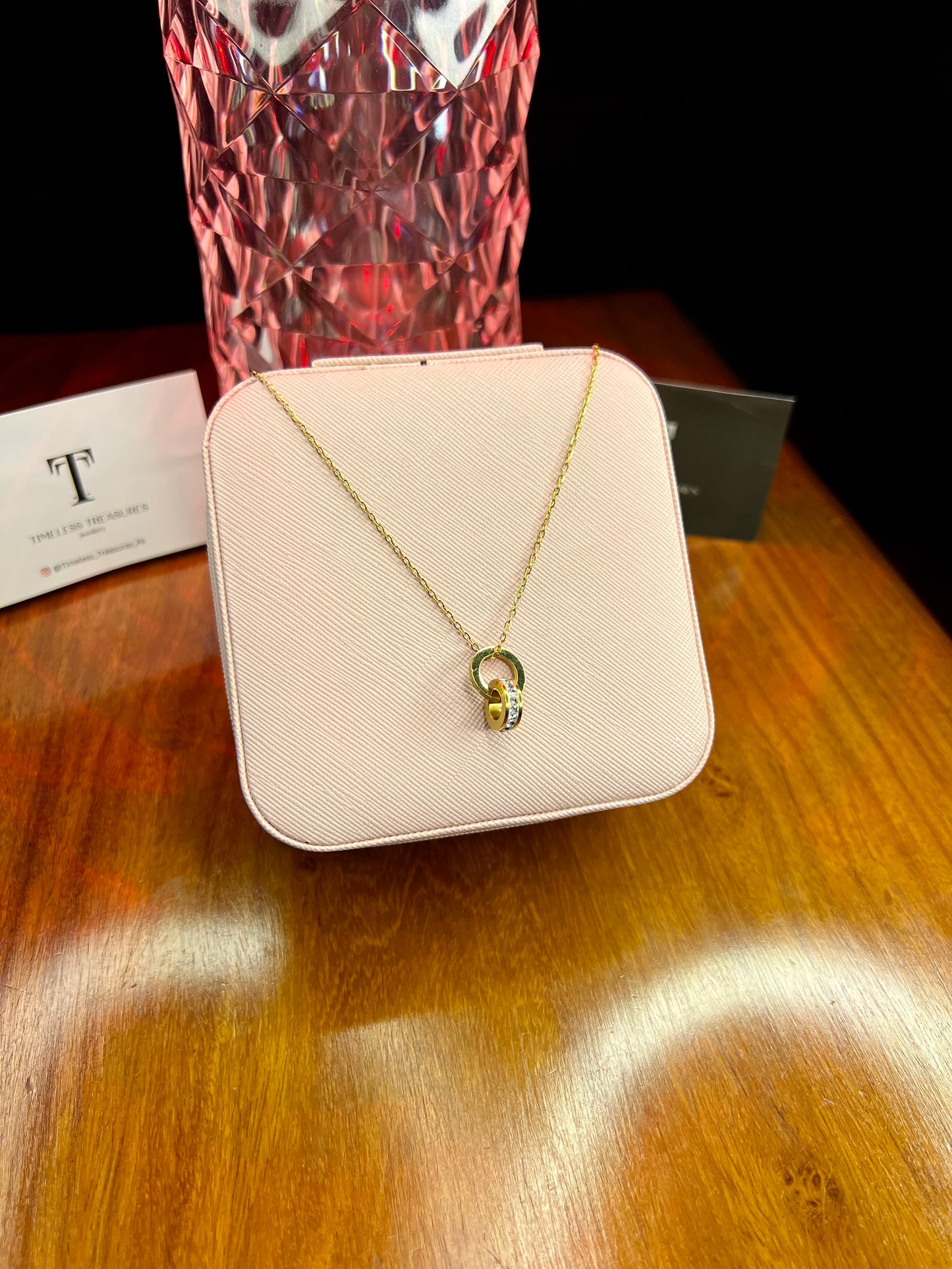 Premium Quality Stainless Steel 18k Zircon Ring Necklace