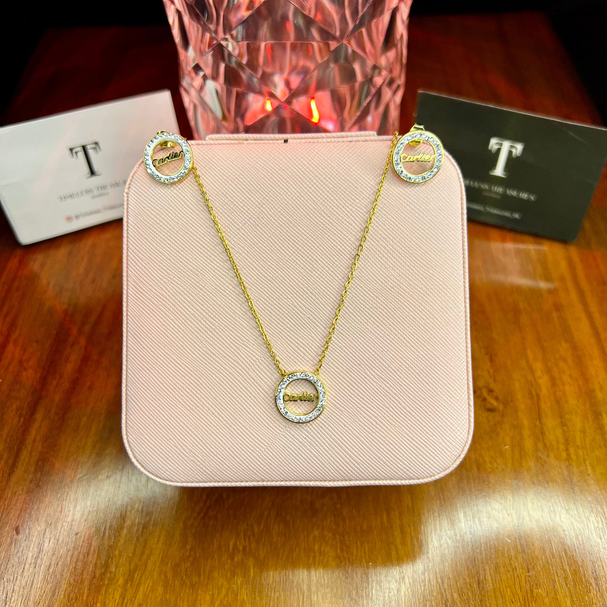 Premium Quality Stainless Steel 18k CR Diamantés Necklace Earring Set