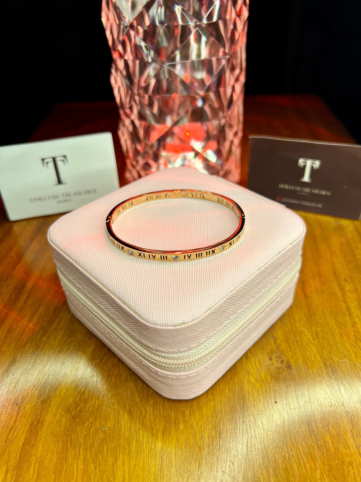 Premium Quality Stainless Steel 18k Roman Stone Rose Gold Handcuff