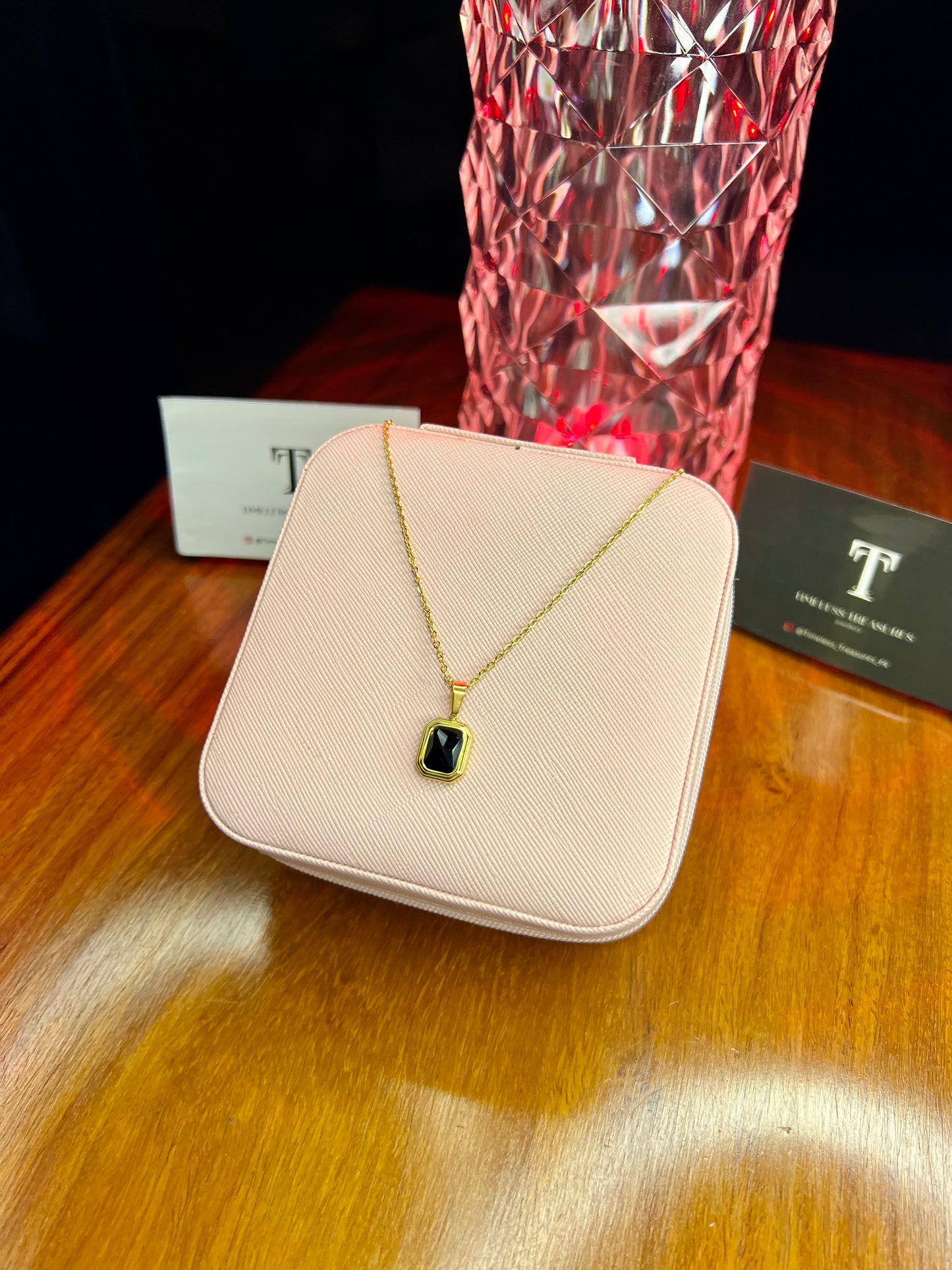 Premium Quality Stainless Steel 18k Black Stone Necklace