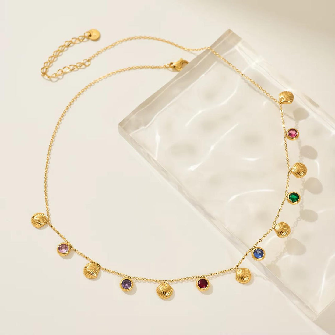 Premium Quality Stainless Steel 18k Multi Colour Shell Stone Necklace