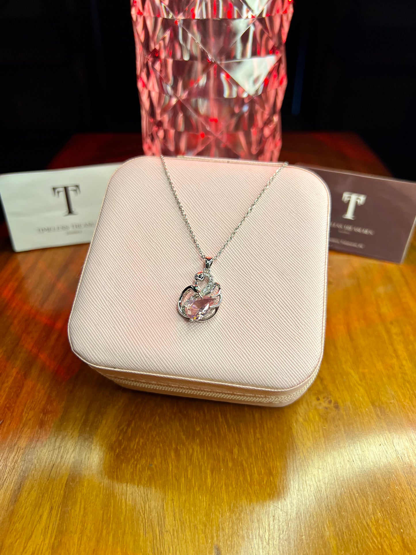 Premium Quality Pink Duck Silver Chain Necklace