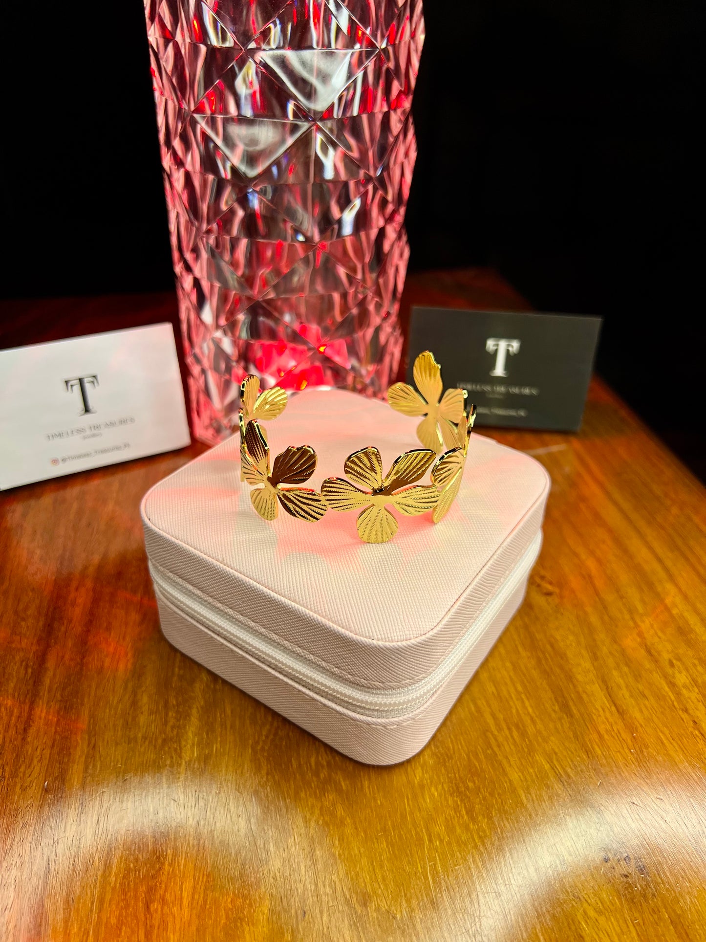 Premium Quality Stainless Steel 18k Flower Open Cuff