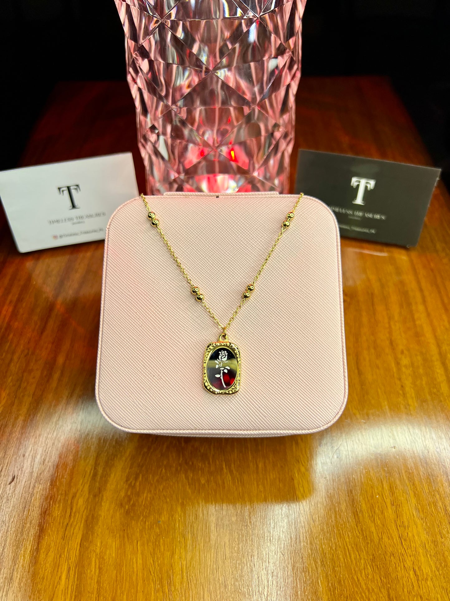 Premium Quality Stainless Steel 18k Mirror Gold Rose Necklace