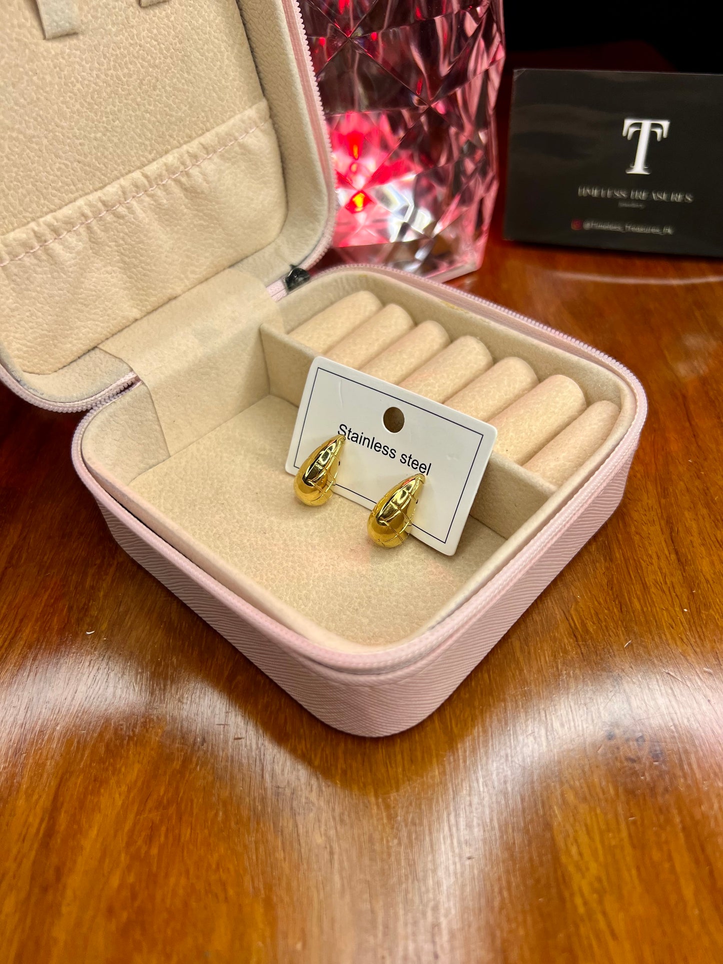 Premium Quality Stainless Steel 18k Textured Drop Gold EarStuds