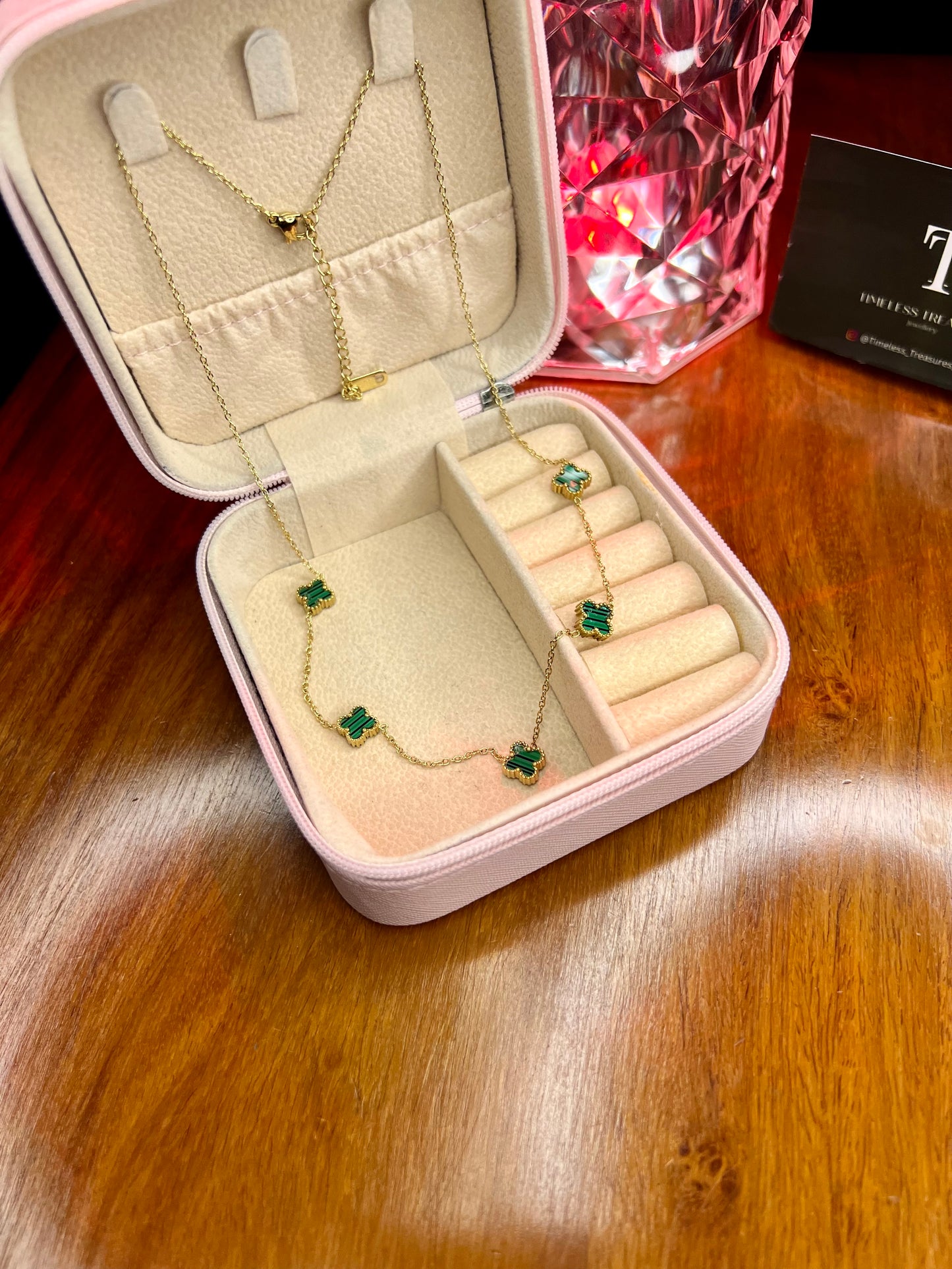 Premium Quality Stainless Steel 18k Green Clover 5 Motifs Bracelet