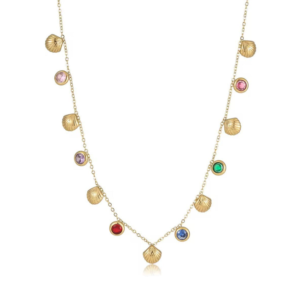 Premium Quality Stainless Steel 18k Multi Colour Shell Stone Necklace