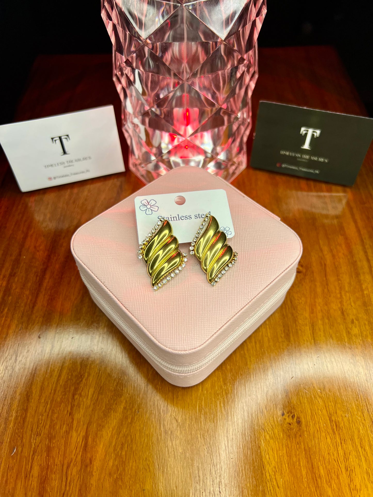 Premium Quality Stainless Steel 18k Gold Wings Zircon Earrings