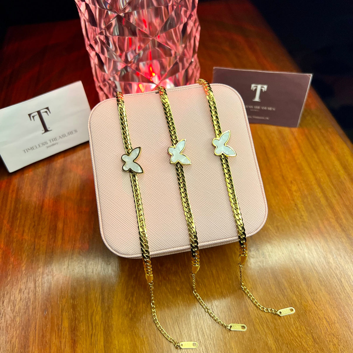 Premium Quality Stainless Steel 18k White Butterfly Chain Bracelet