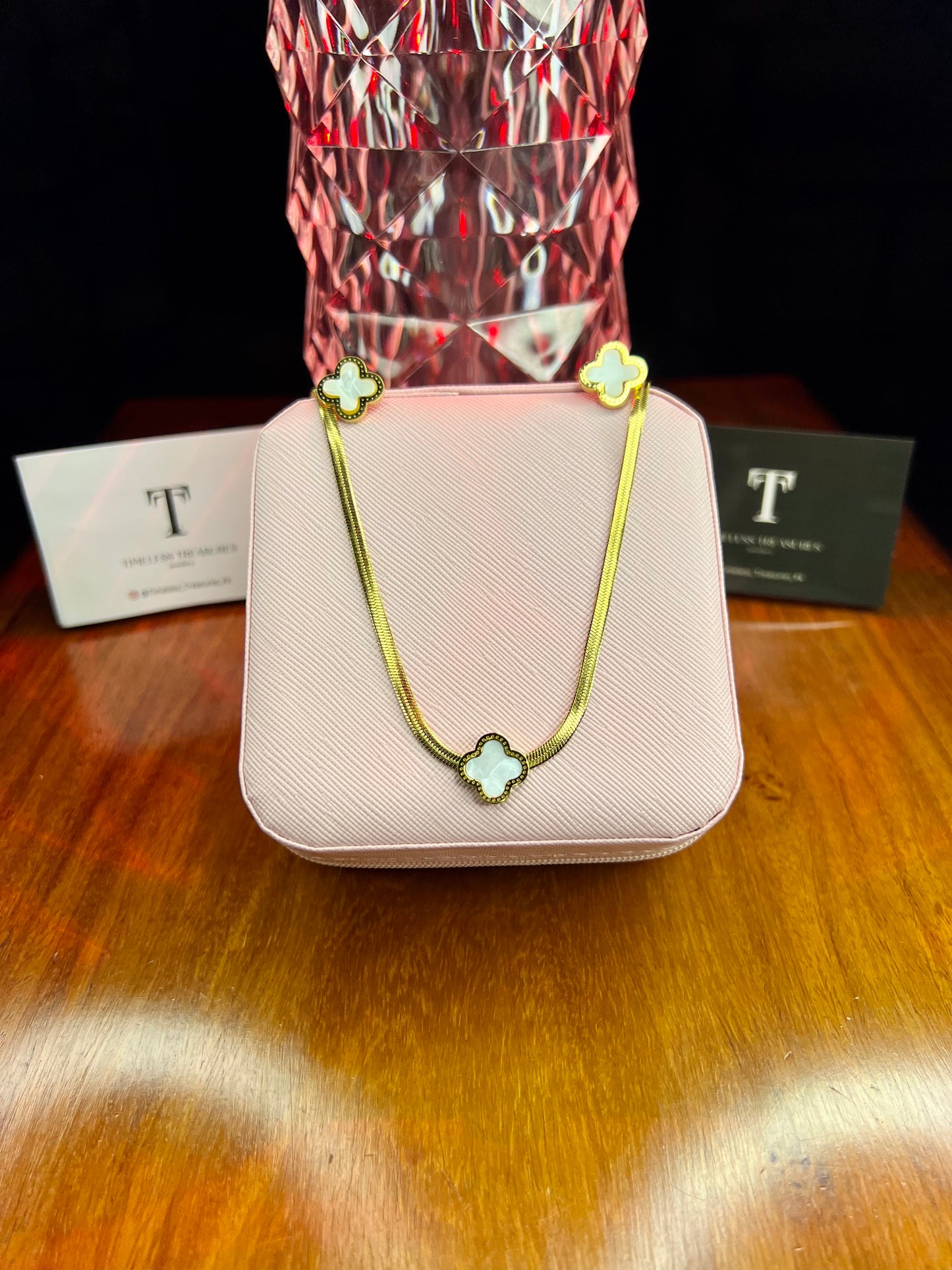 Premium Quality Stainless Steel 18k White Clover Necklace Earring Set