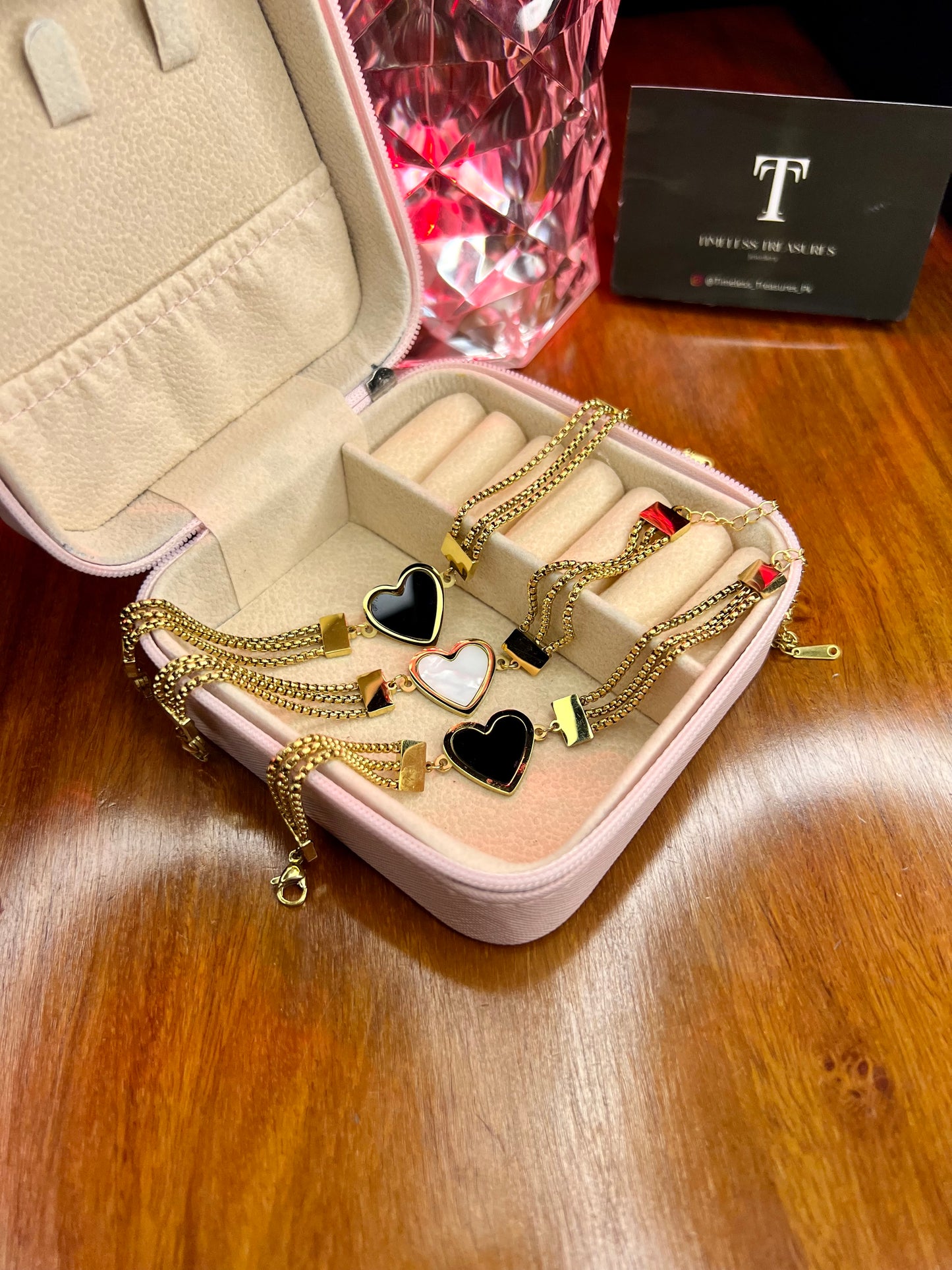 Premium Quality Stainless Steel 18k Tri Chain Heart Bracelet