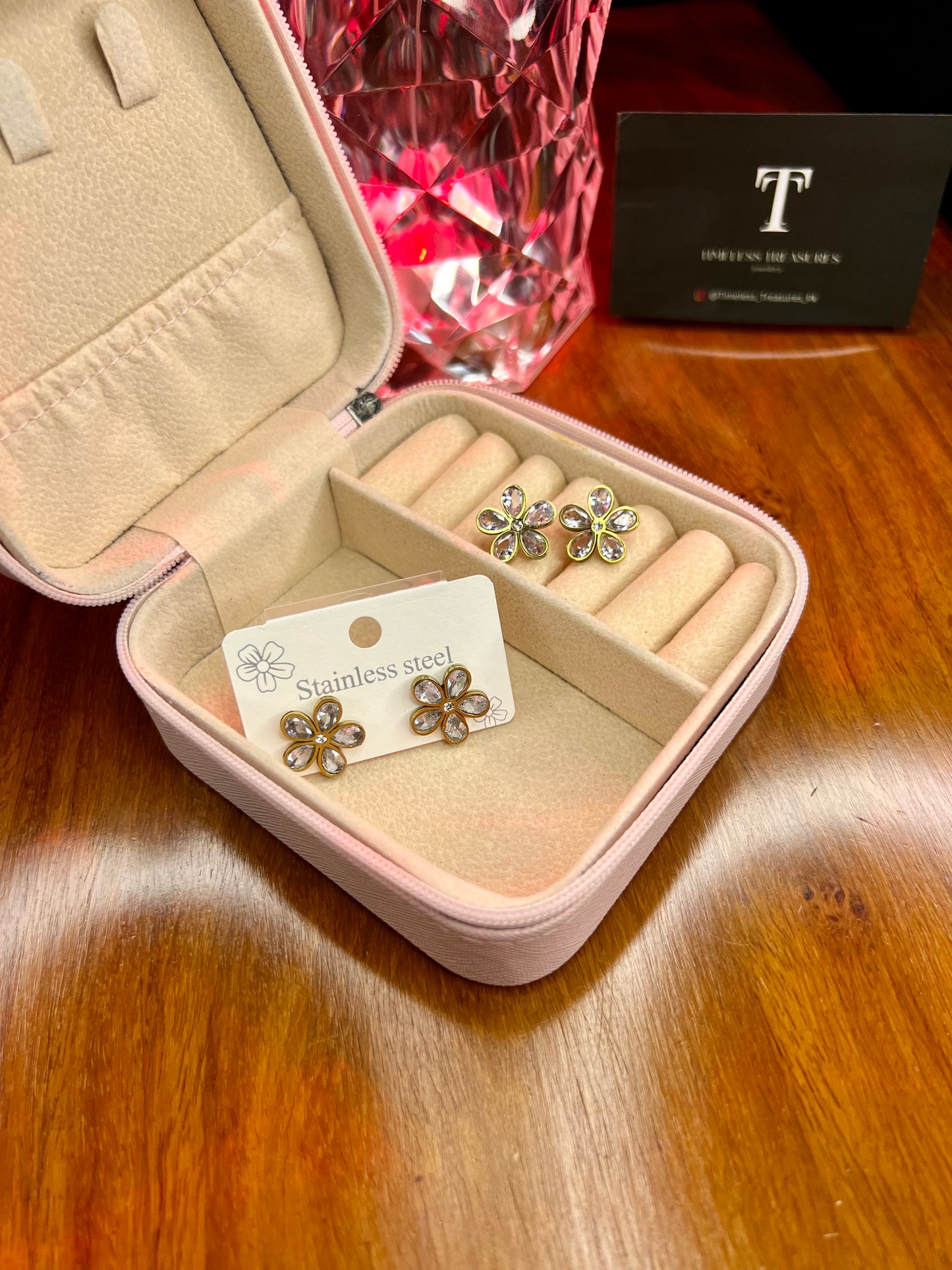 Premium Quality Stainless Steel 18k Stone Studded Flower Earrings