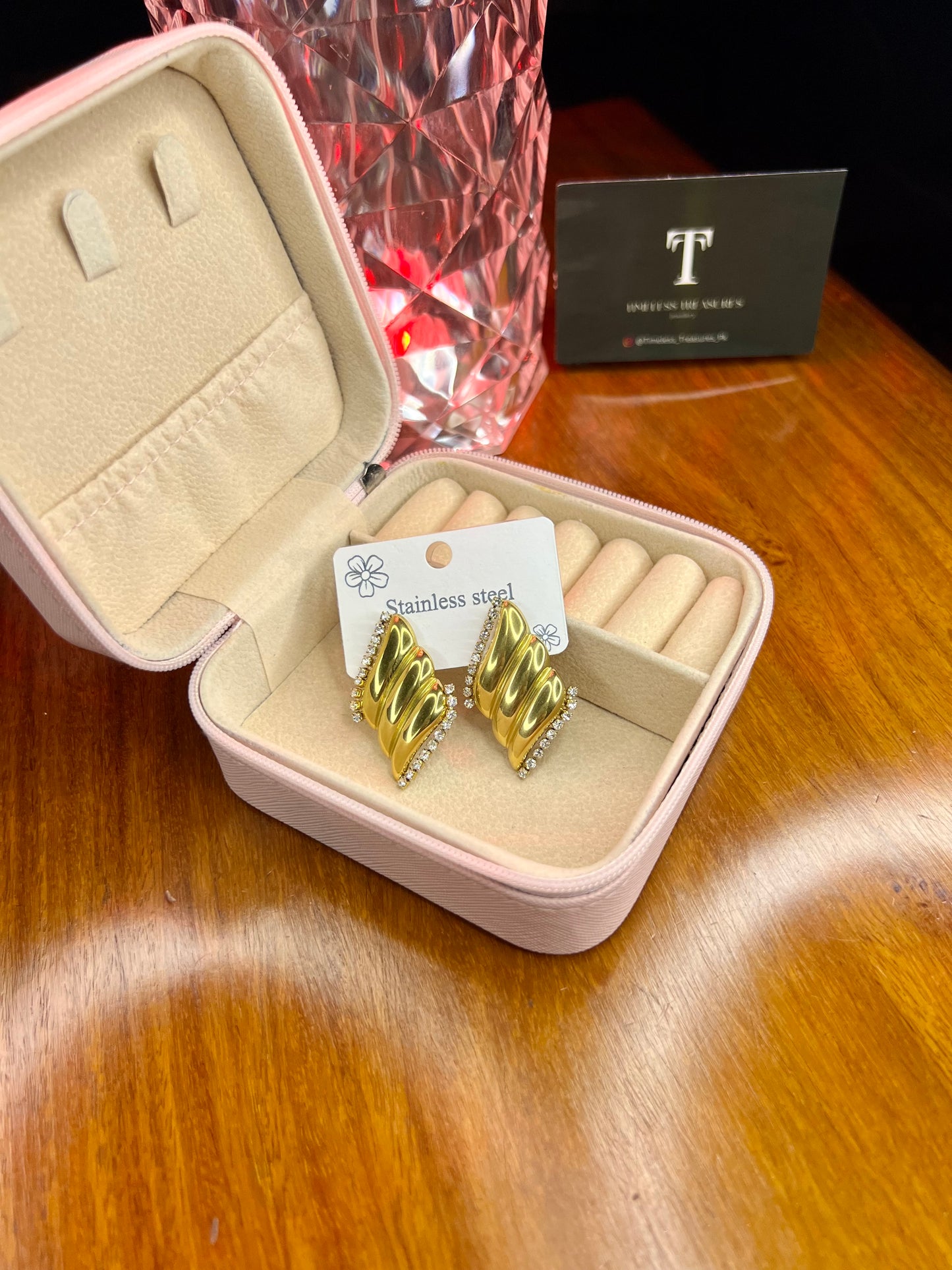 Premium Quality Stainless Steel 18k Gold Wings Zircon Earrings
