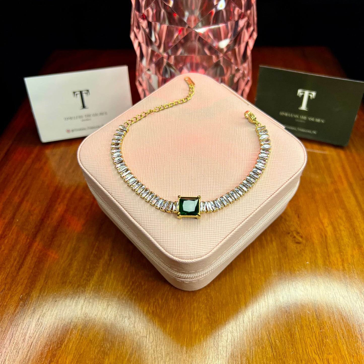 Premium Quality Stainless Steel 18k Green Stone Tennis Bracelet