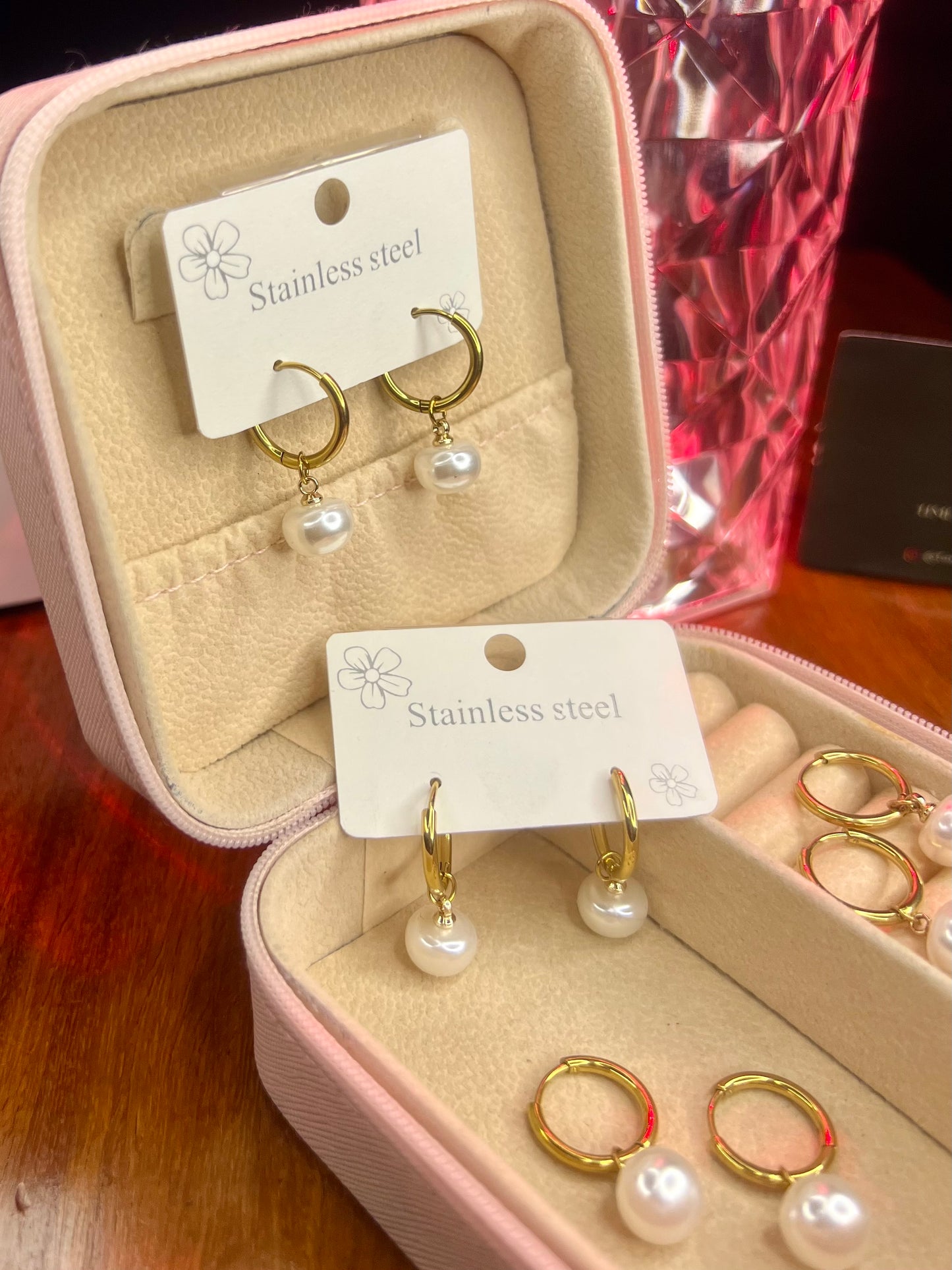 Premium Quality Stainless Steel 18k Pearl Hoop Earrings