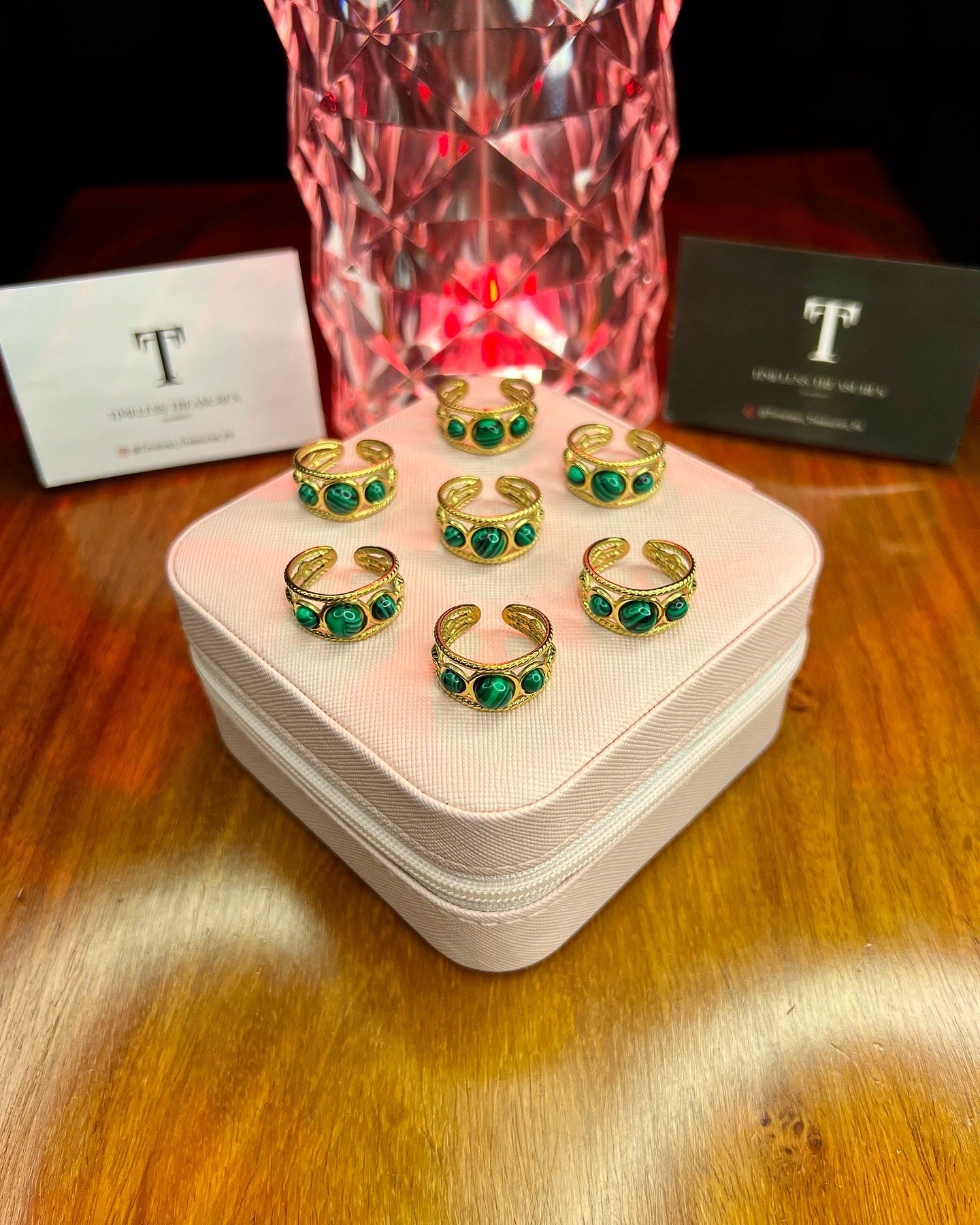 Premium Quality Stainless Steel 18k Green Stone Luxury Ring