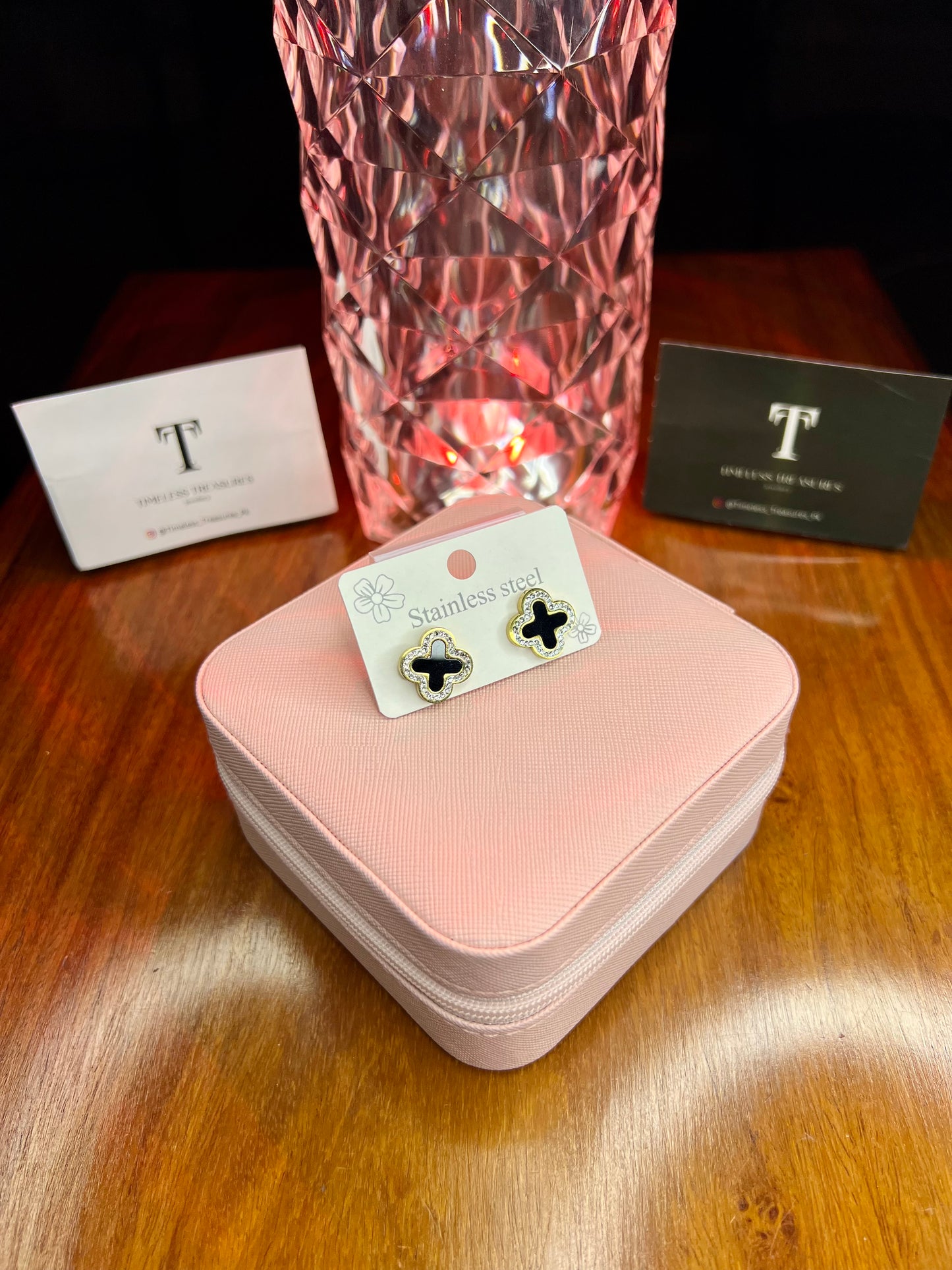 Premium Quality Stainless Steel 18k Luxury Black Clover EarStuds