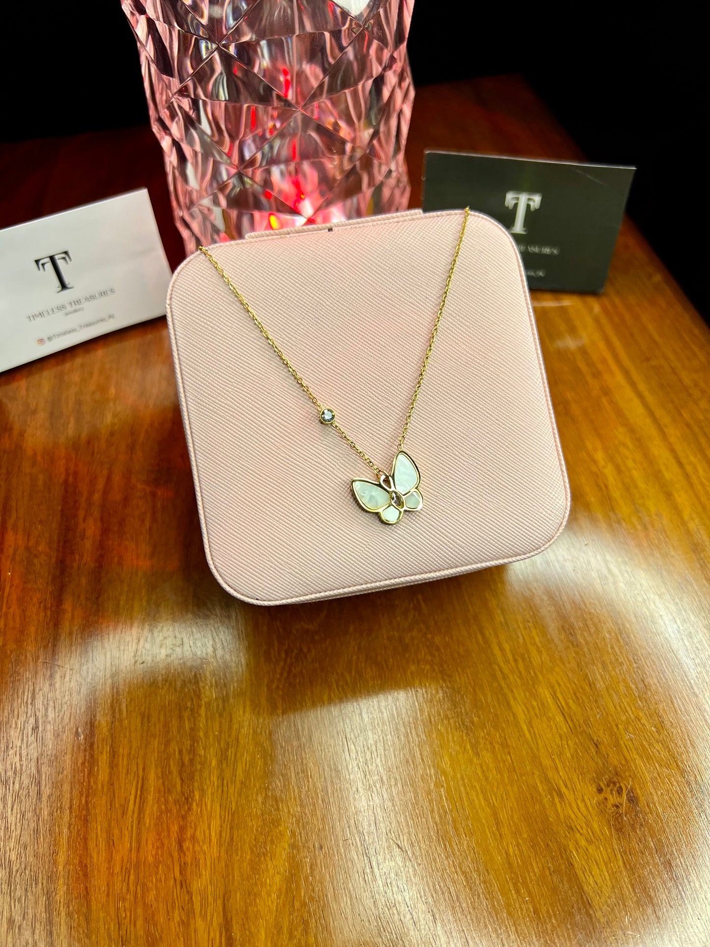 Premium Quality Stainless Steel 18k White Butterfly Necklace