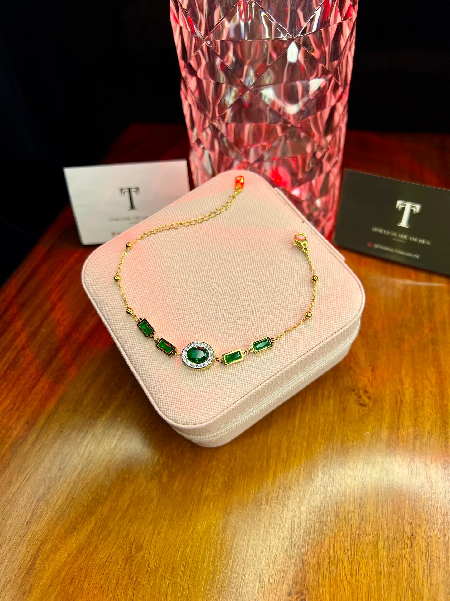 Premium Quality Stainless Steel 18k Green Stone Luxury Bracelet