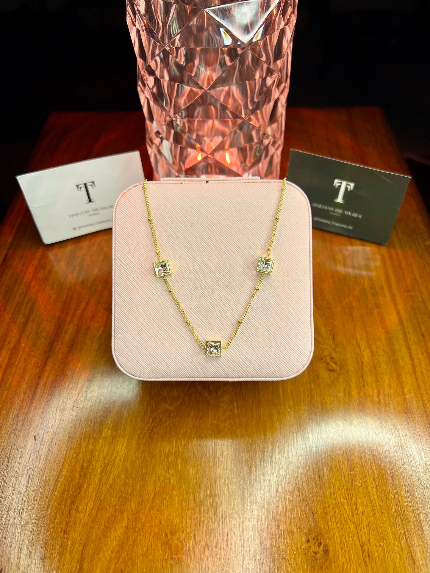 Premium Quality Stainless Steel 18k Tri Stone Luxury Necklace
