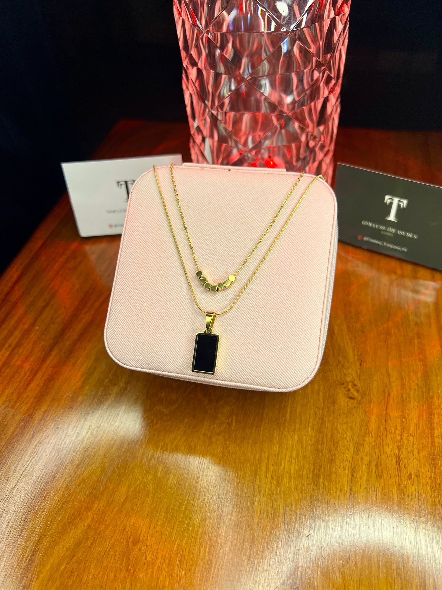 Premium Quality Stainless Steel 18k Layered Double Side Black / White Necklace