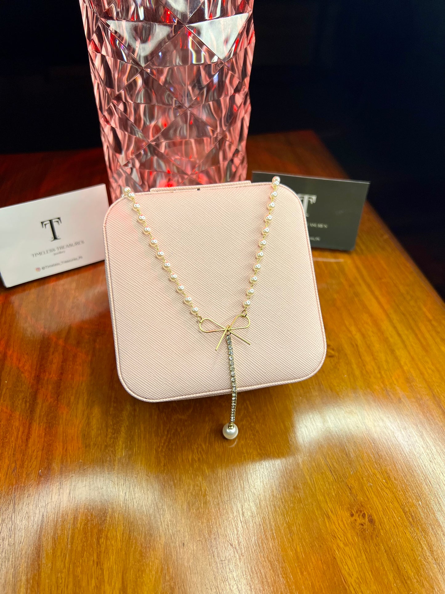 Premium Quality Stainless Steel 18k Pearl Bow Necklace