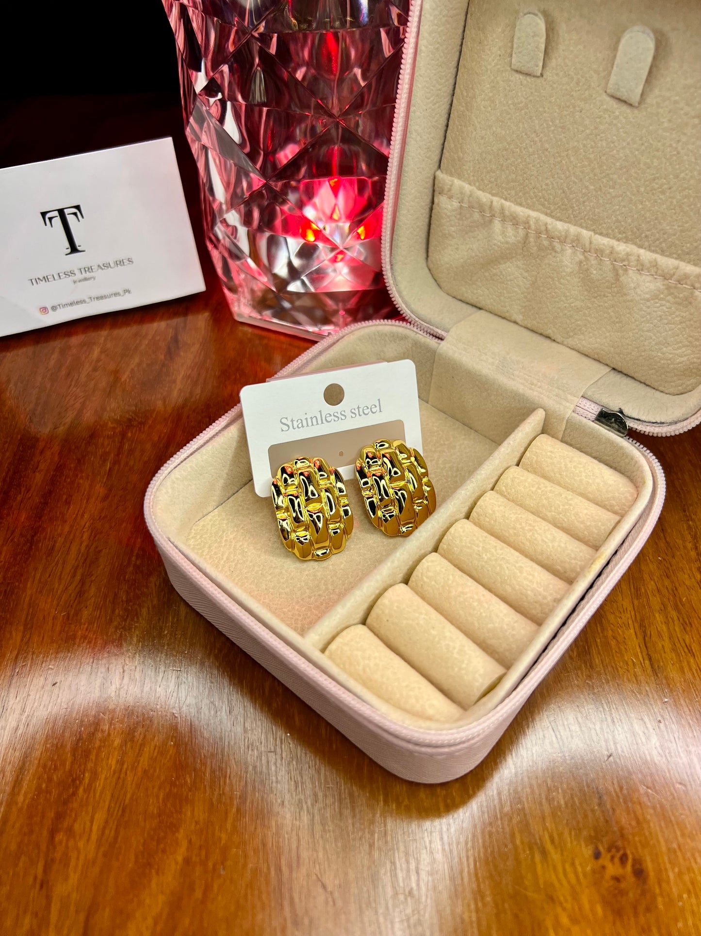 Premium Quality Stainless Steel 18k Golden Weave Earrings