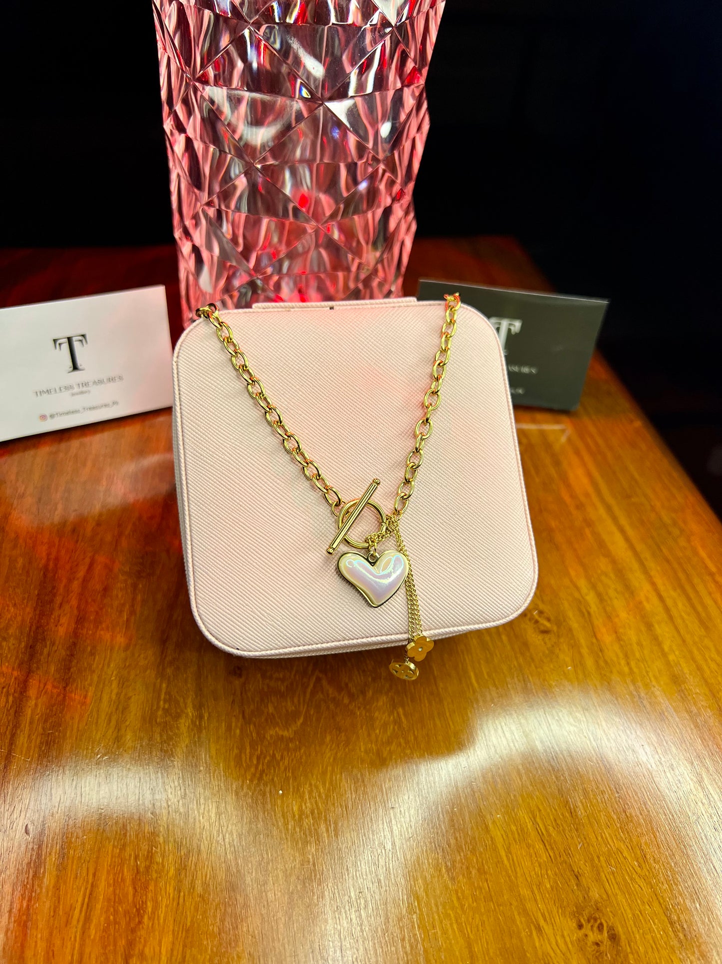 Premium Quality Stainless Steel 18k White Heart Long Chain Necklace