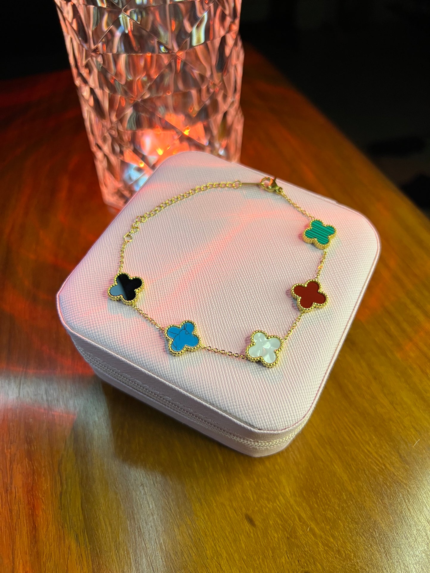 Premium Quality Stainless Steel 18k Multi Colour 5 Motifs Clover Bracelet
