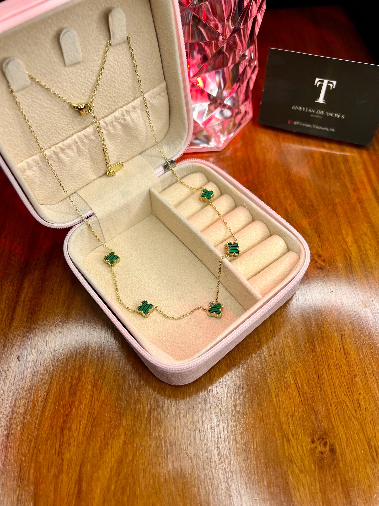 Premium Quality Stainless Steel 18k Green Clover 5 Motifs Bracelet