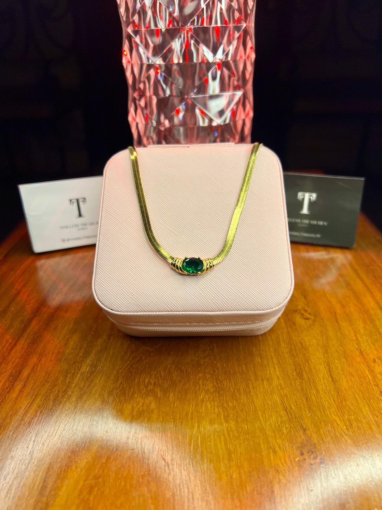 Premium Quality Stainless Steel 18k Green Stone Luxury Necklace