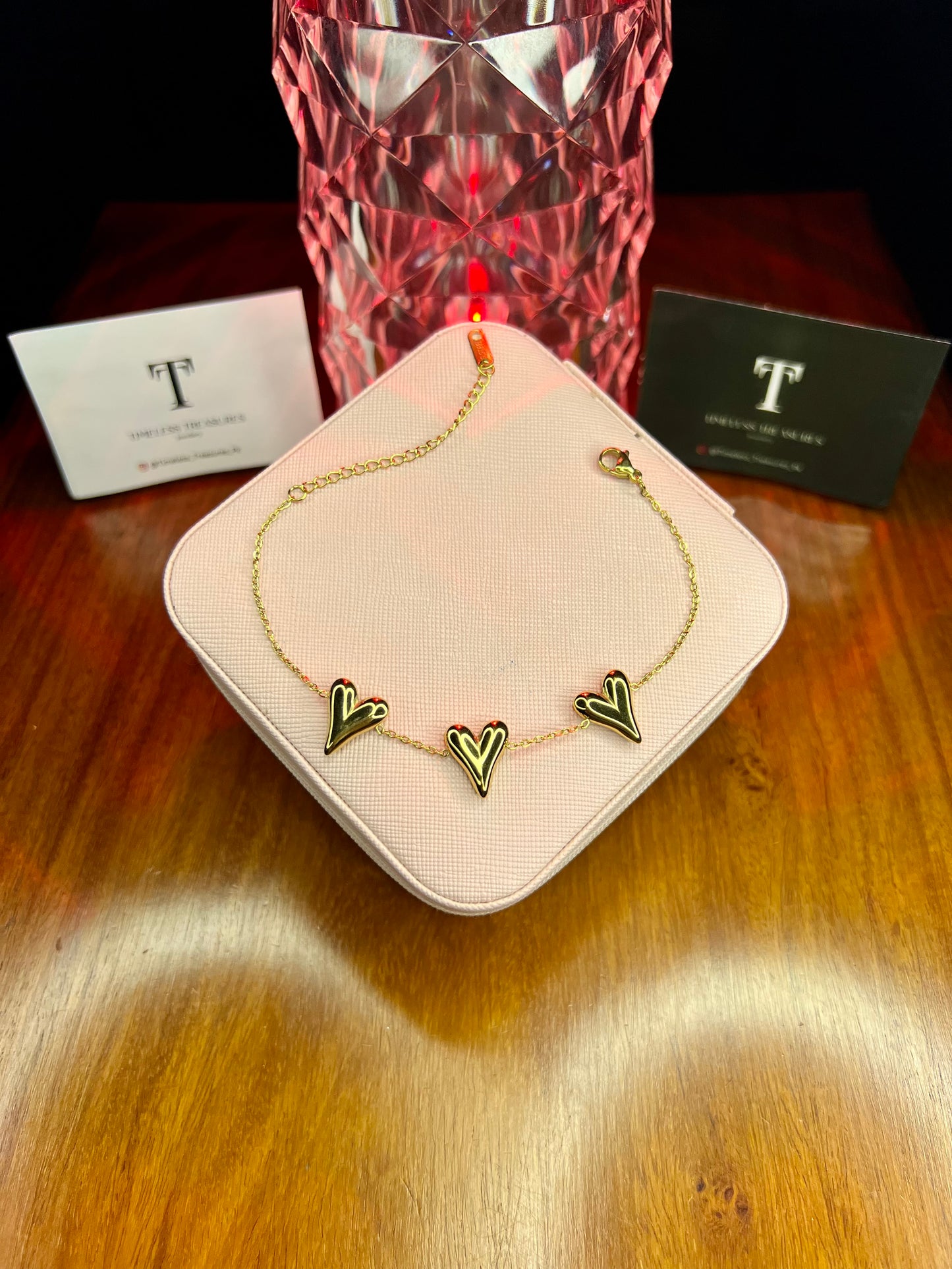 Premium Quality Stainless Steel 18k Tri Heart Luxury Bracelet