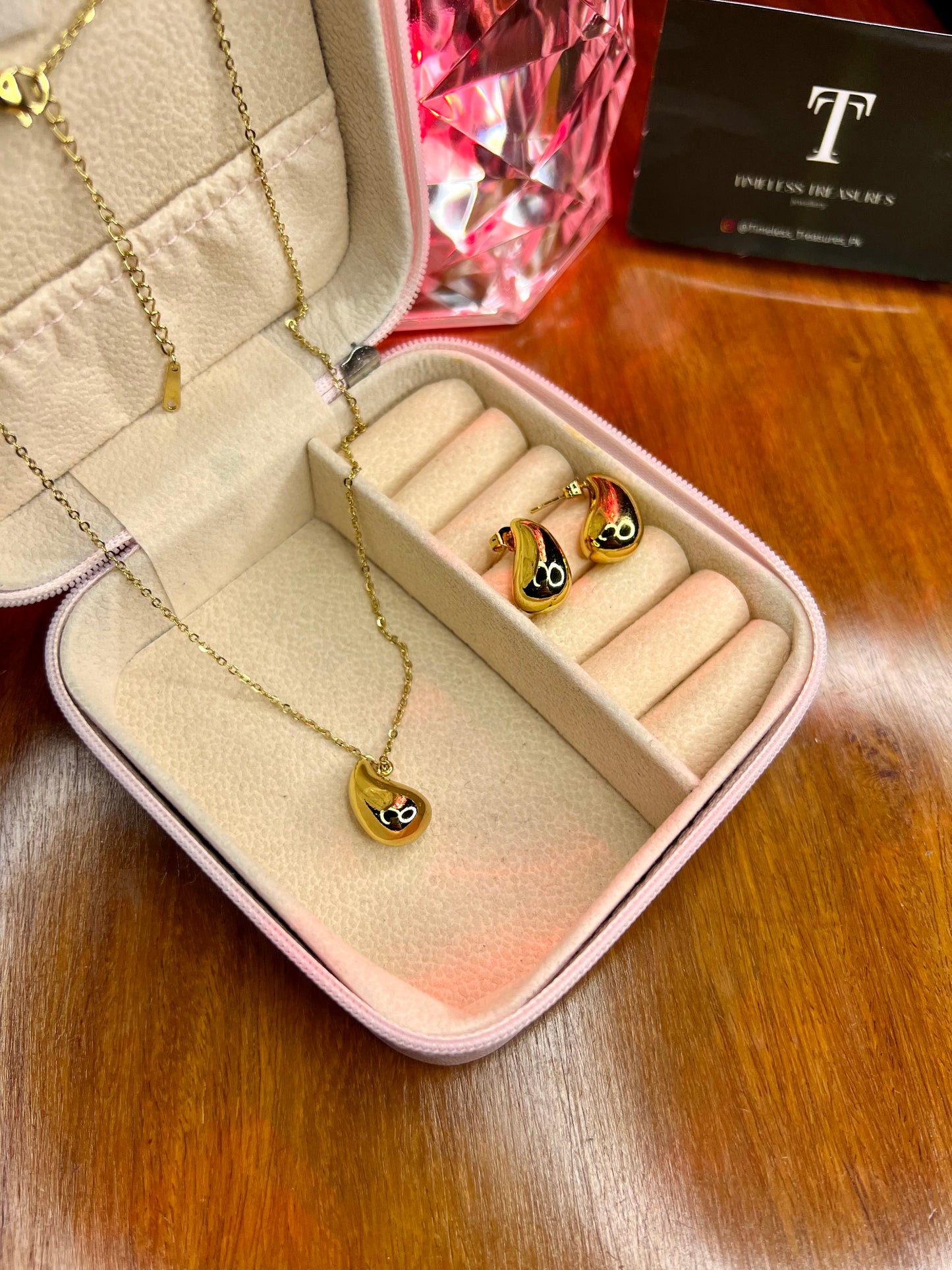 Premium Quality Stainless Steel 18k Drop Necklace Earring Set
