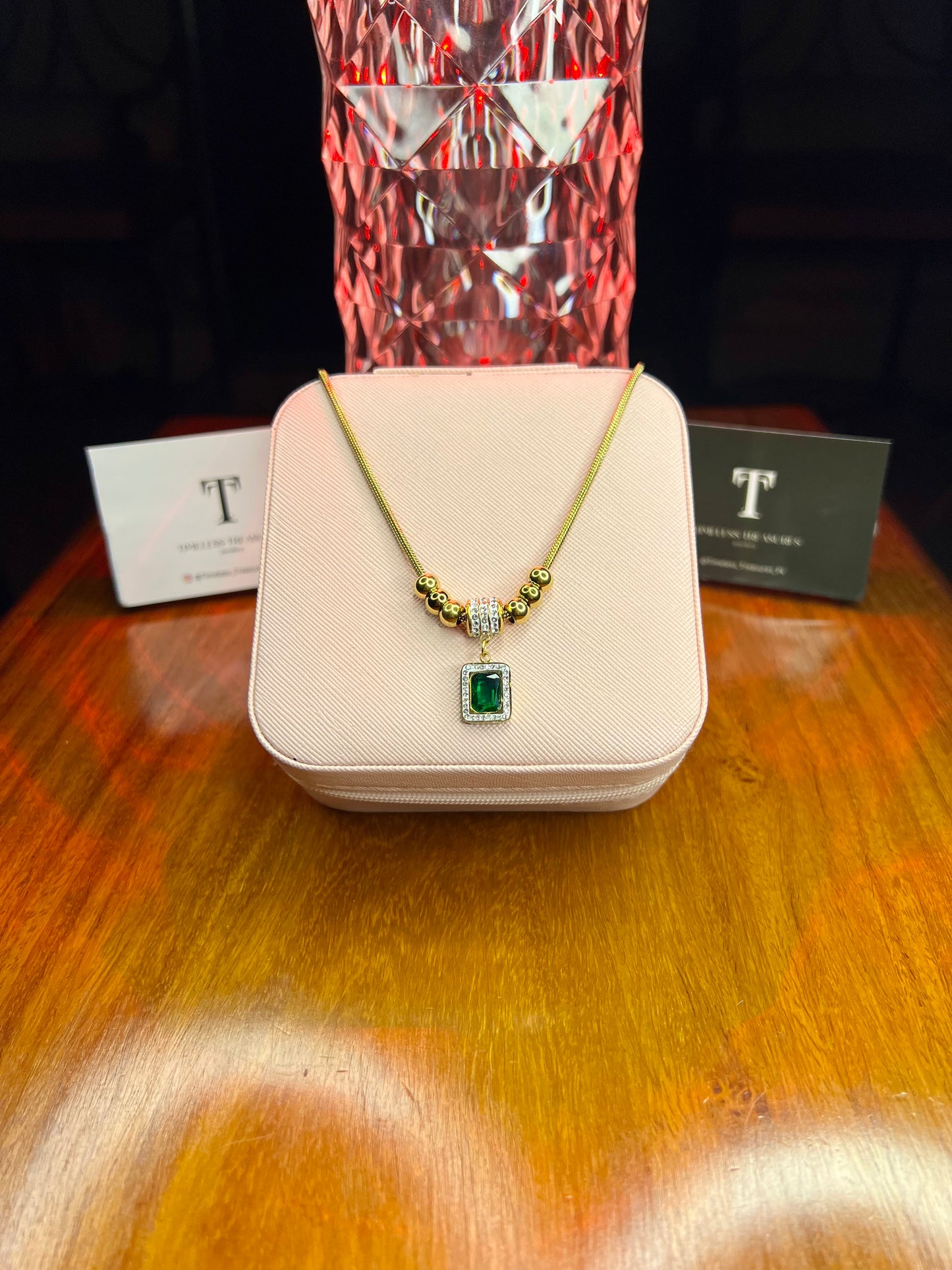 Premium Quality Stainless Steel 18k Green Stone Luxury Necklace