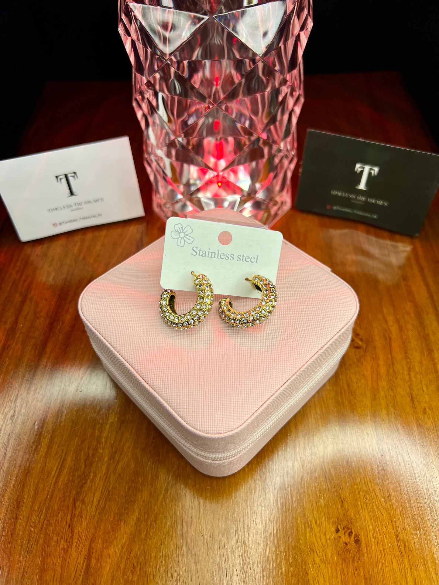 Premium Quality Stainless Steel 18k Zircon C Shape Luxury Earrings