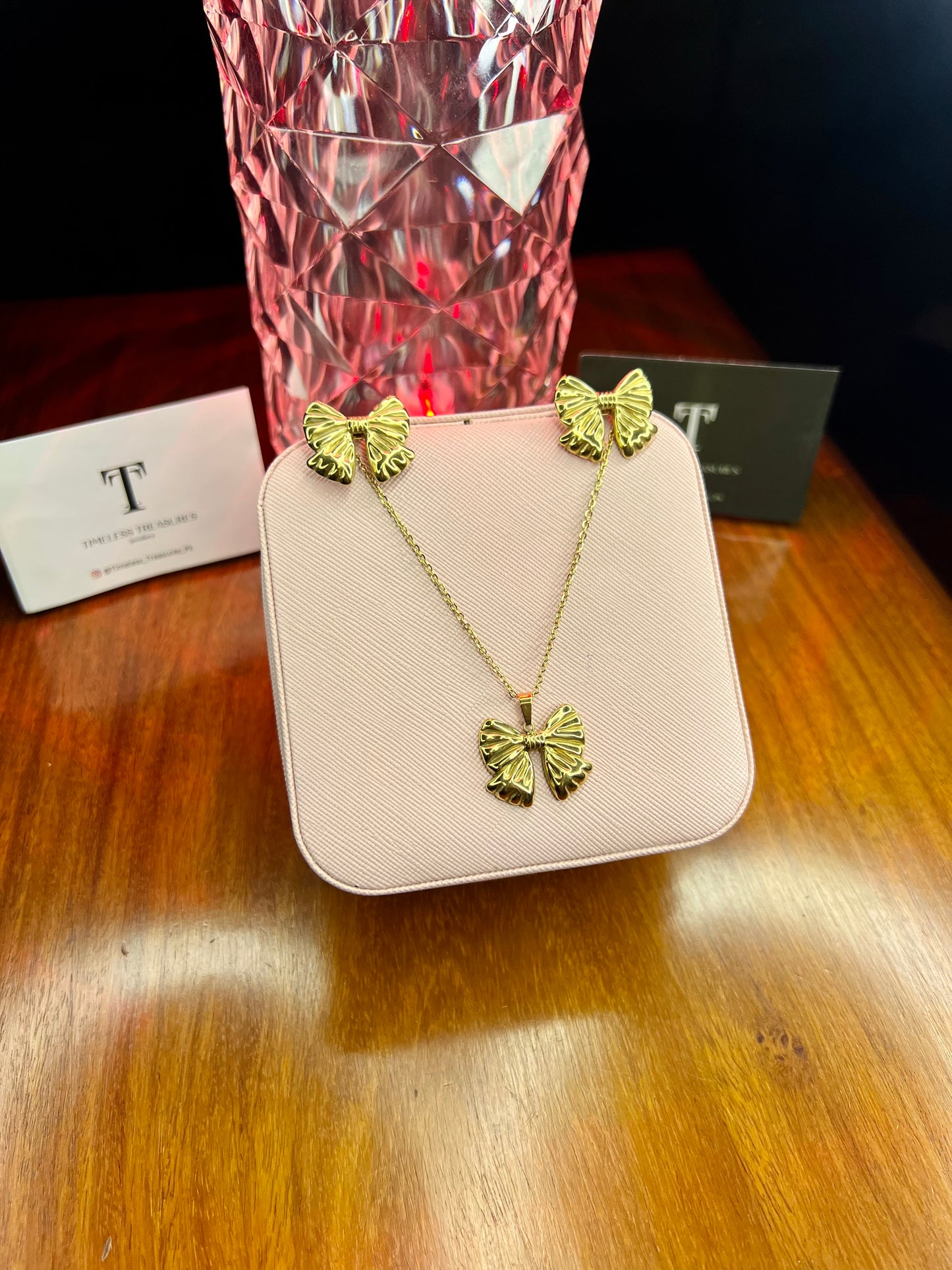 Premium Quality Stainless Steel 18k 🎀 Bow Necklace Earring Set
