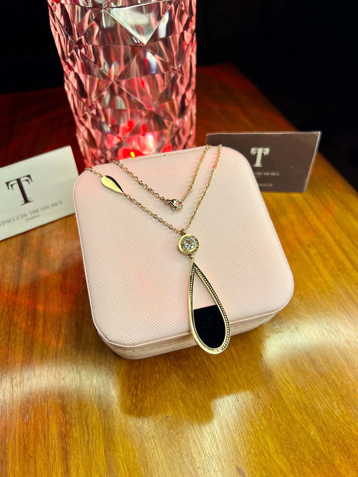 Premium Quality Stainless Steel 18k Drop Stone Necklace