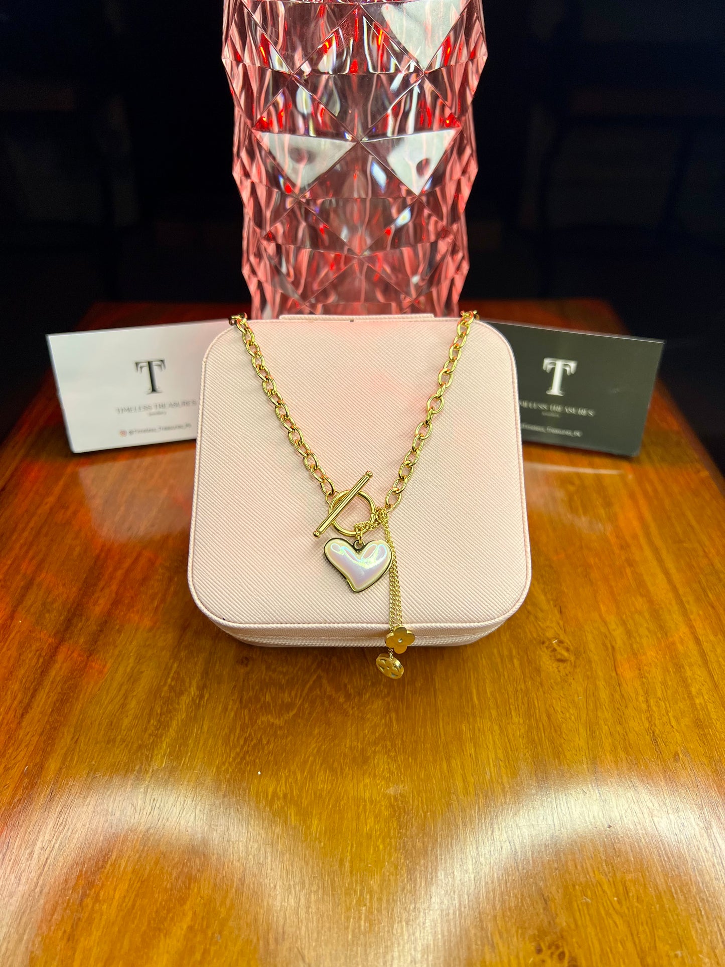 Premium Quality Stainless Steel 18k White Heart Long Chain Necklace