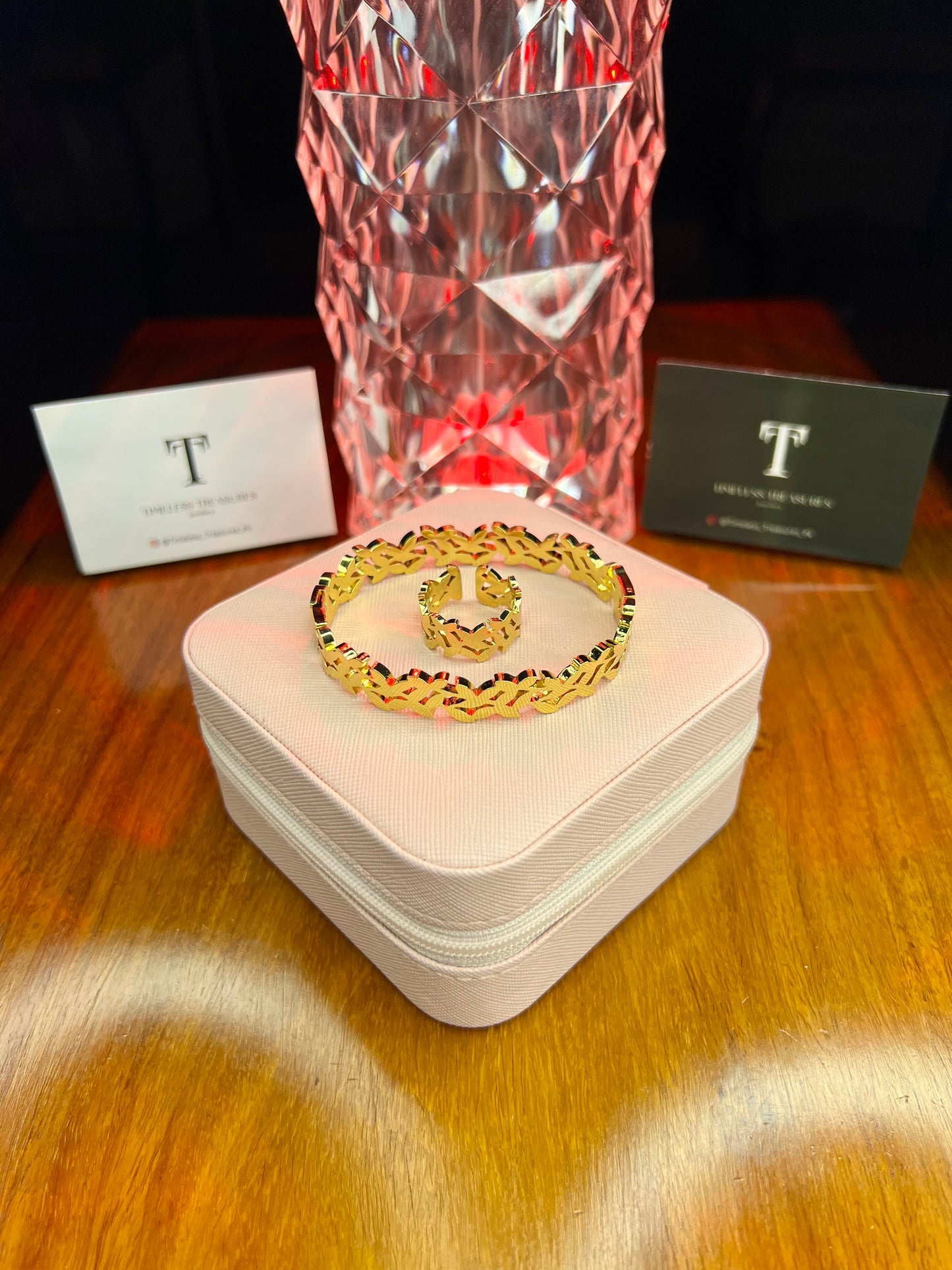 Premium Quality Stainless Steel 18k Branco Handcuff and Ring Set