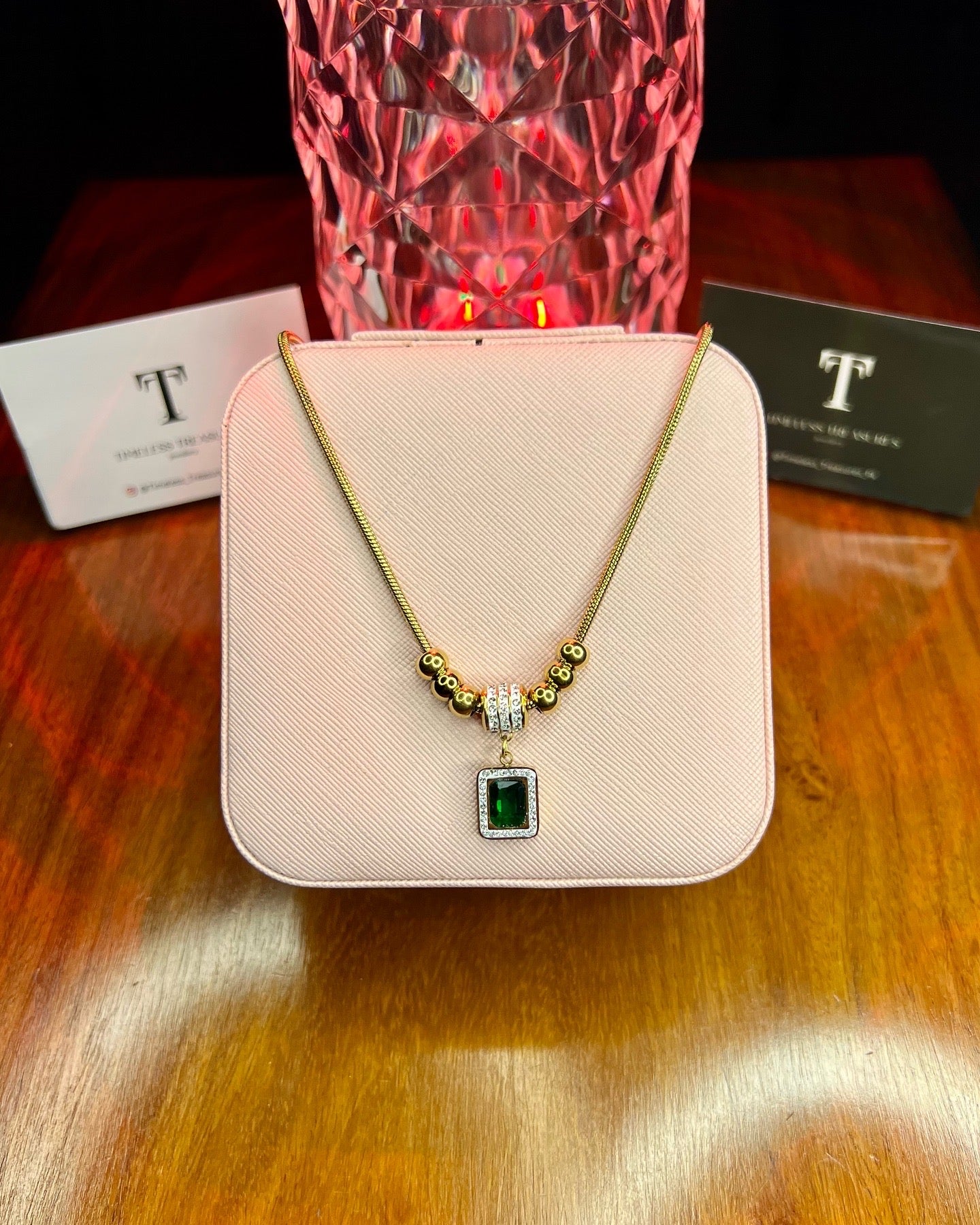 Premium Quality Stainless Steel 18k Green Stone Luxury Necklace