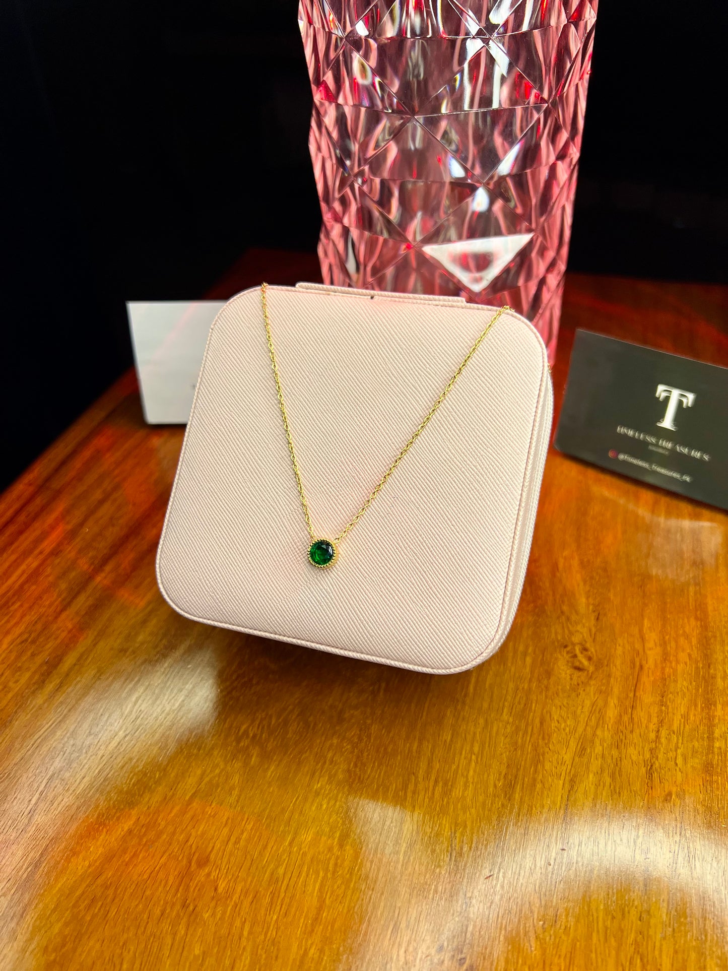 Premium Quality Stainless Steel 18k Green Stone Necklace