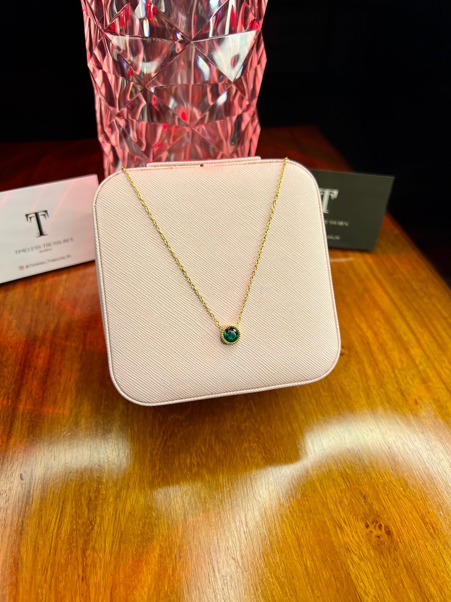 Premium Quality Stainless Steel 18k Green Stone Necklace