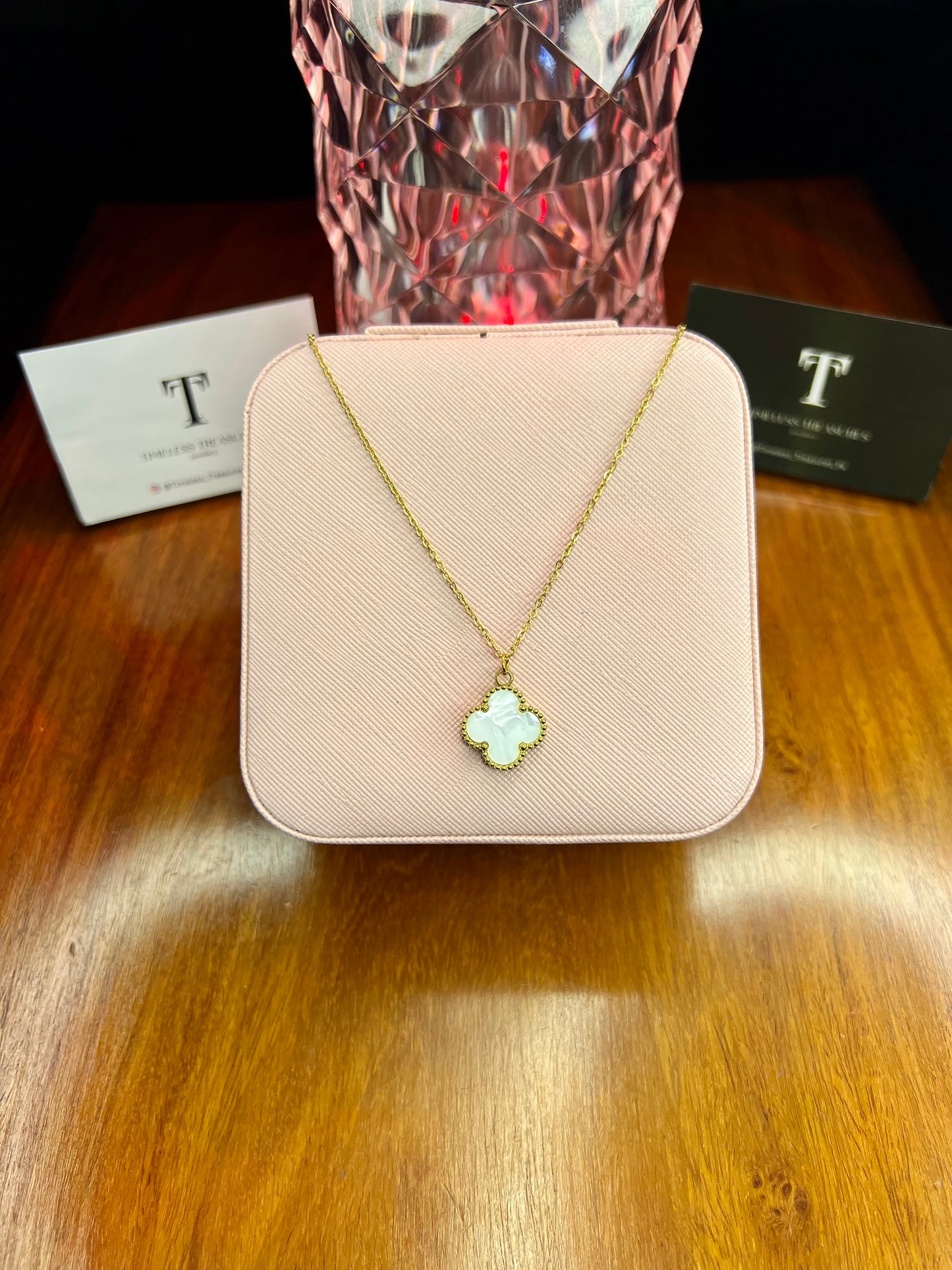 Premium Quality Stainless Steel 18k Double Side Clover Black/White Necklace