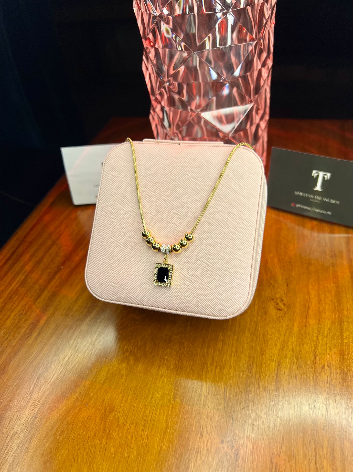 Premium Quality Stainless Steel 18k Black Stone Luxury Necklace