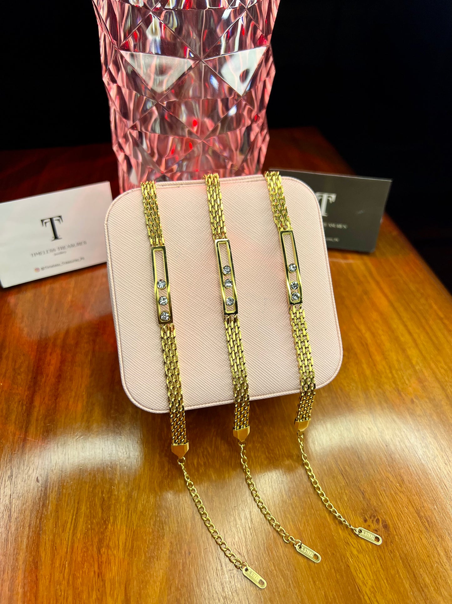 Premium Quality Stainless Steel 18k Stone Mesh Bracelet