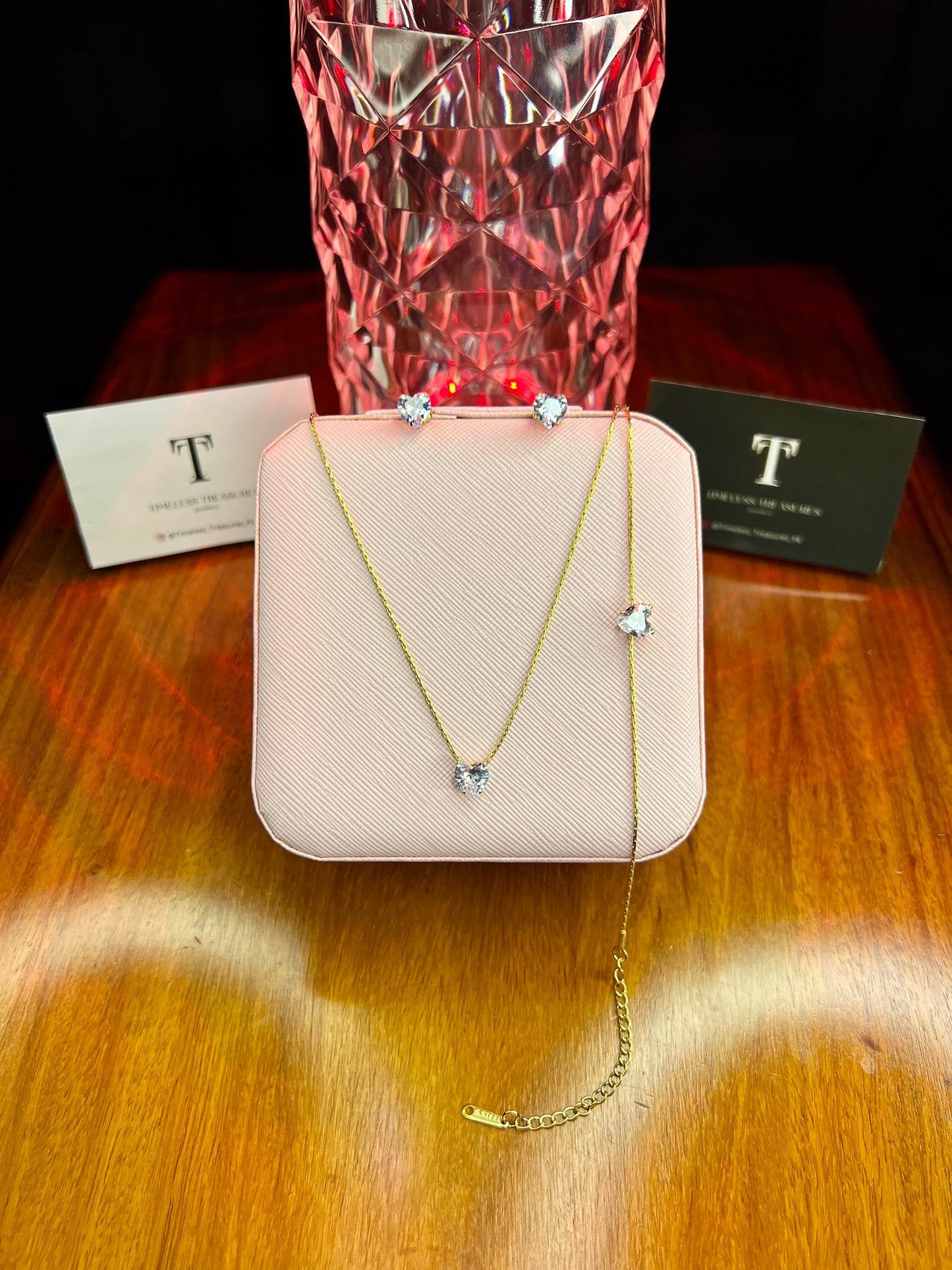 Premium Quality Stainless Steel 18k Diamond Heart 3pc Set